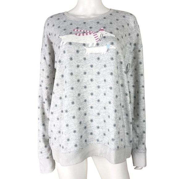LC Lauren Conrad Tops - LC Lauren Conrad Dachshund Dog Snowflake Fleece Pullover Long Sleeve Top